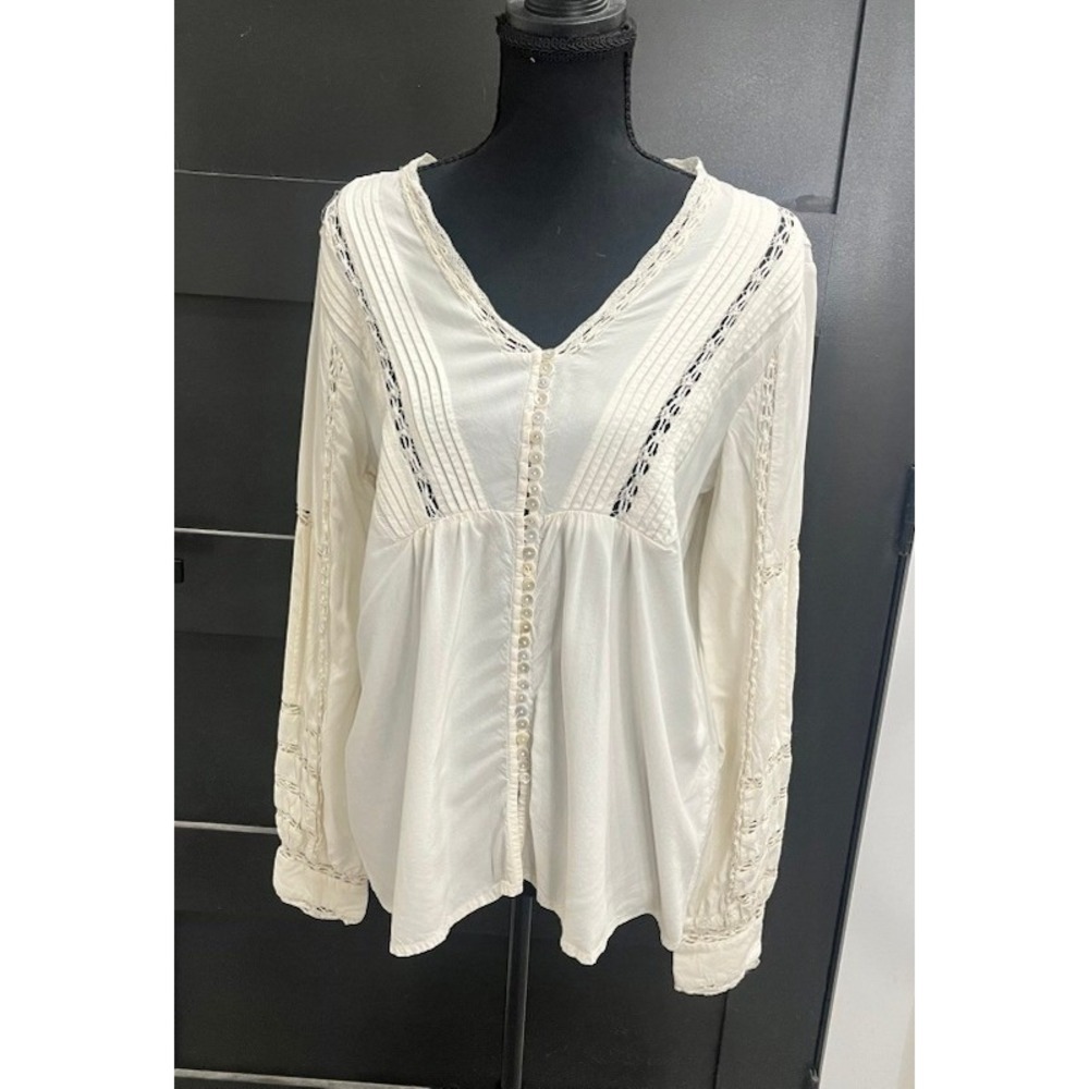 Sundance Corinne Romance Peasant Blouse White Lace Eyelet Boho Top S EUC